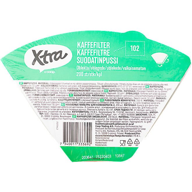 Kaffefilter Oblekt 102 200-pack Xtra. 200 st.